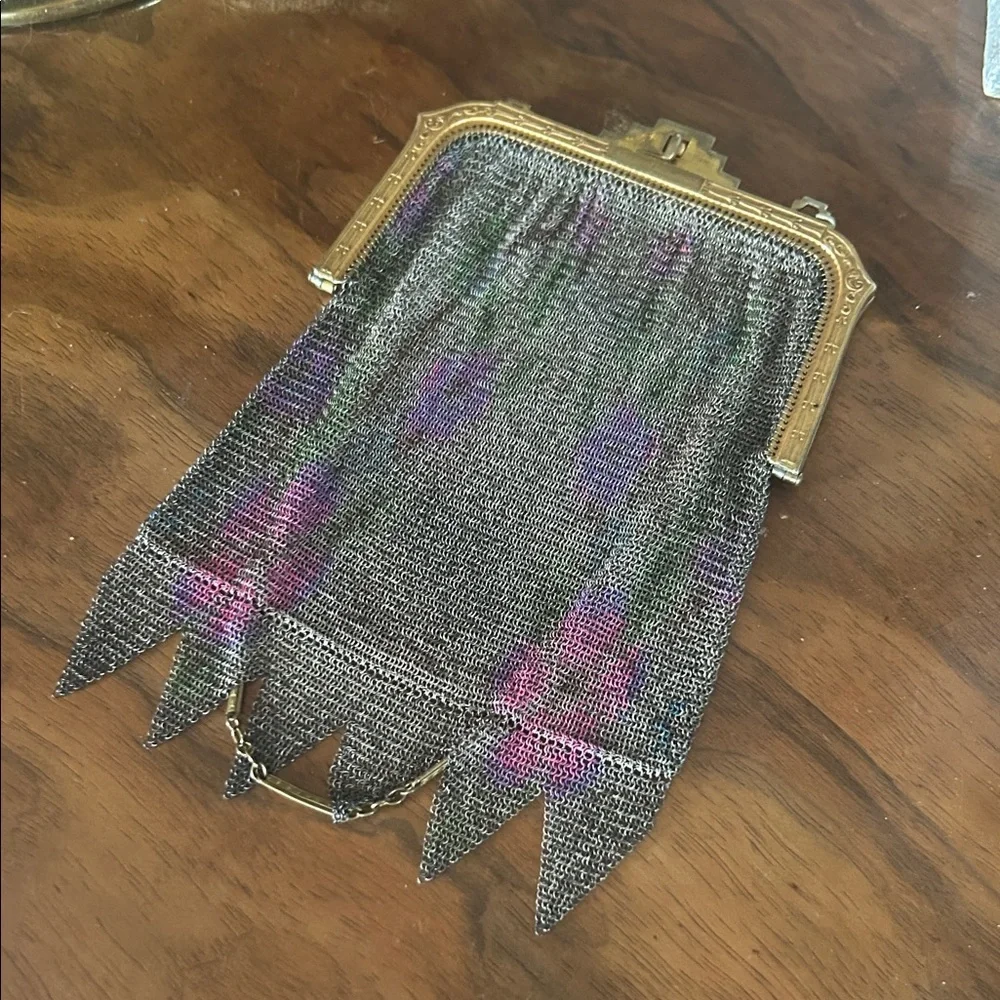 Antique Art Deco Dresden Mesh Watercolor Floral Purse Handbag - Picture 11 of 15